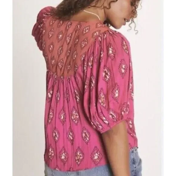 By Anthropologie pink boho dolman sleeve blouse M - Picture 2 of 11
